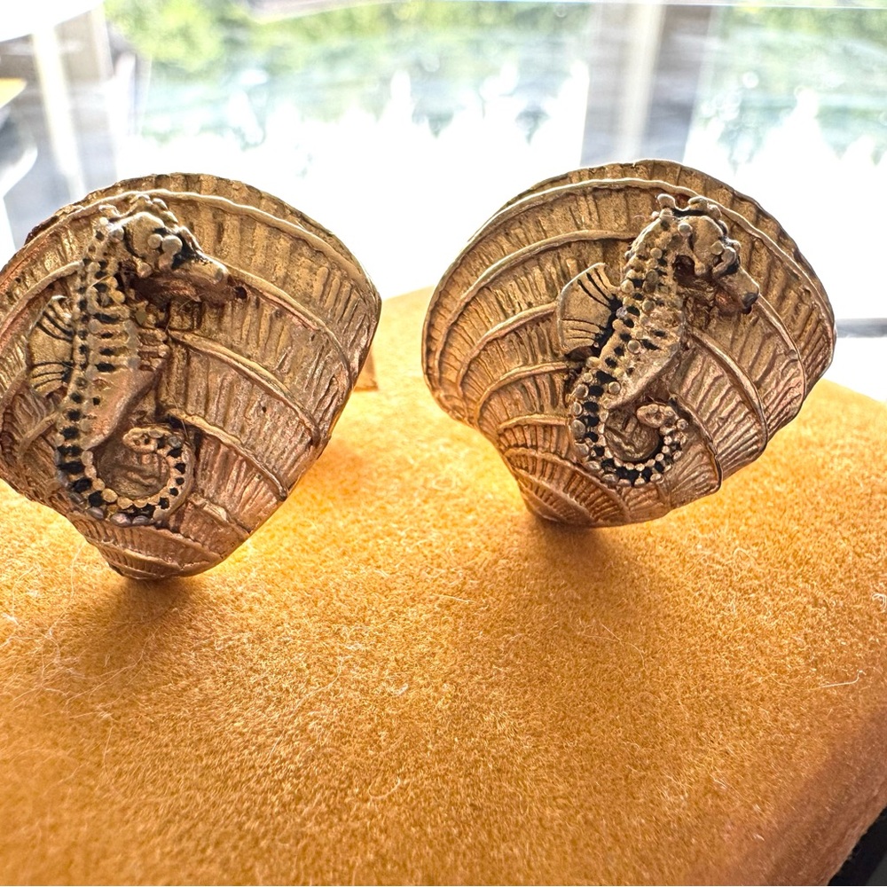 Gold Seahorse Shell Earrings
